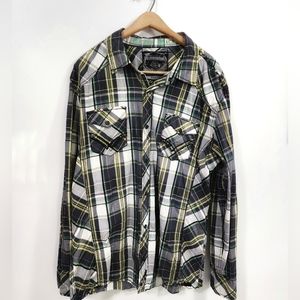 Men's Buckle Black Label Plaid Button Down Long Sleeve Shirt XXL Slim Fit